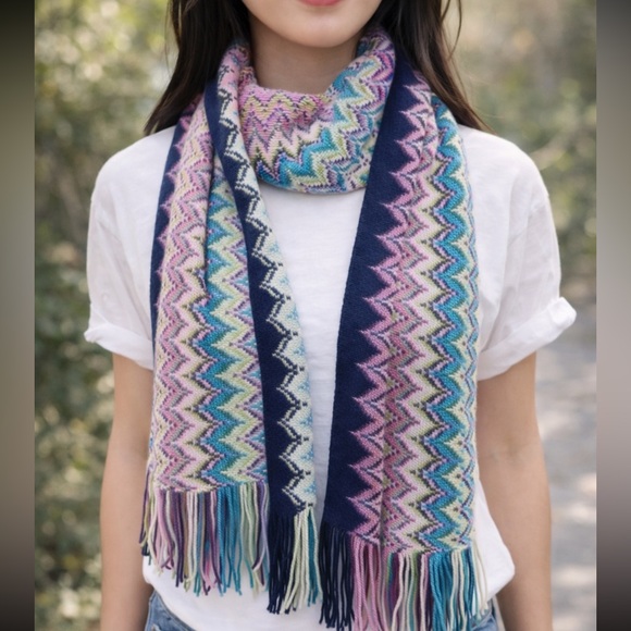 Missoni Accessories - Missoni Italy Zigzag Knit Wool Blend Scarf | Multicolor Fringe